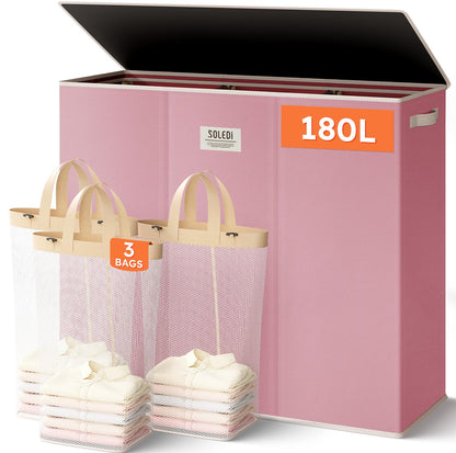 3-Section Large Laundry Hamper with Lid