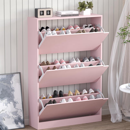 Wooden Shoe Cabinet with Flip Drawers