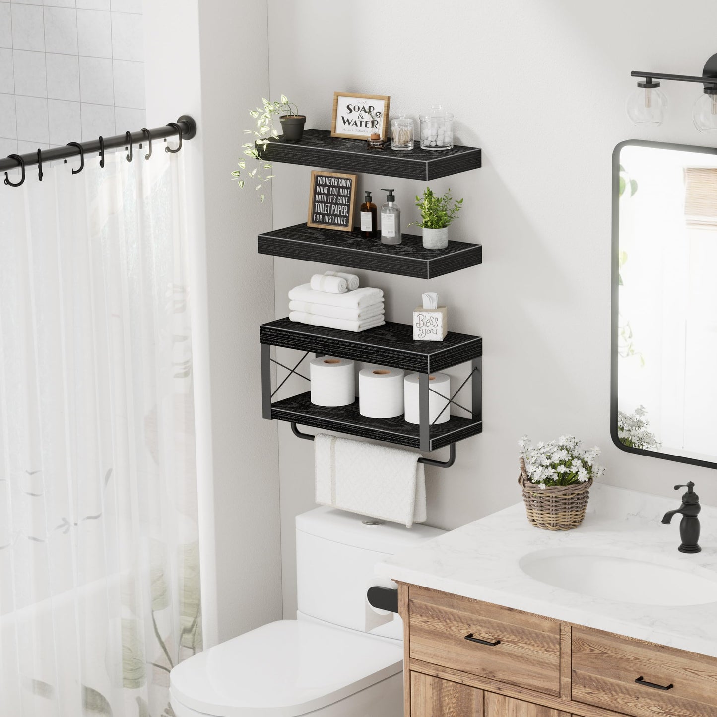 Floating Bathroom Shelves Over Toilet Storage