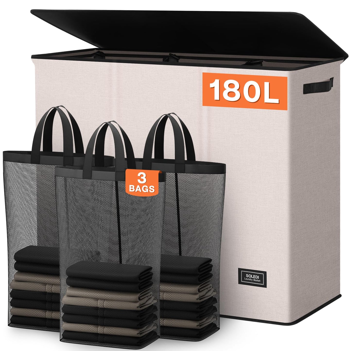 3-Section Large Laundry Hamper with Lid