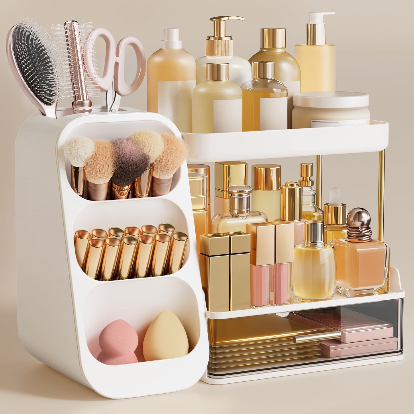 Makeup Organizer with Brush Holder for Vanity