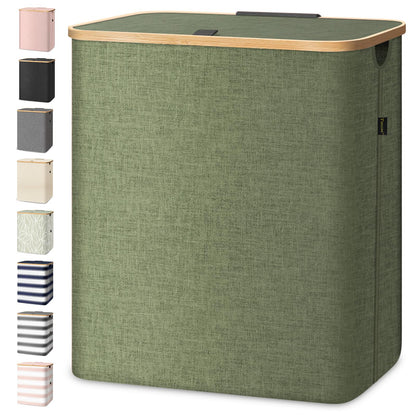 Tall Laundry Hamper with Bamboo Handles and Lid