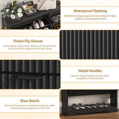 Fluted Shoe Cabinet with Flip Drawers
