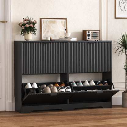 Fluted Shoe Cabinet with Flip Drawers