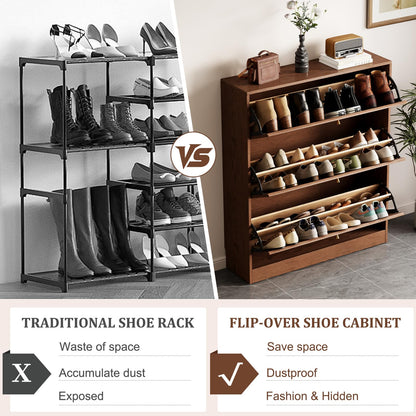 Solid Wood Shoe Storage Cabinet with Flip Drawers
