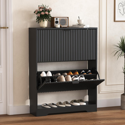 Fluted Shoe Cabinet with Flip Drawers