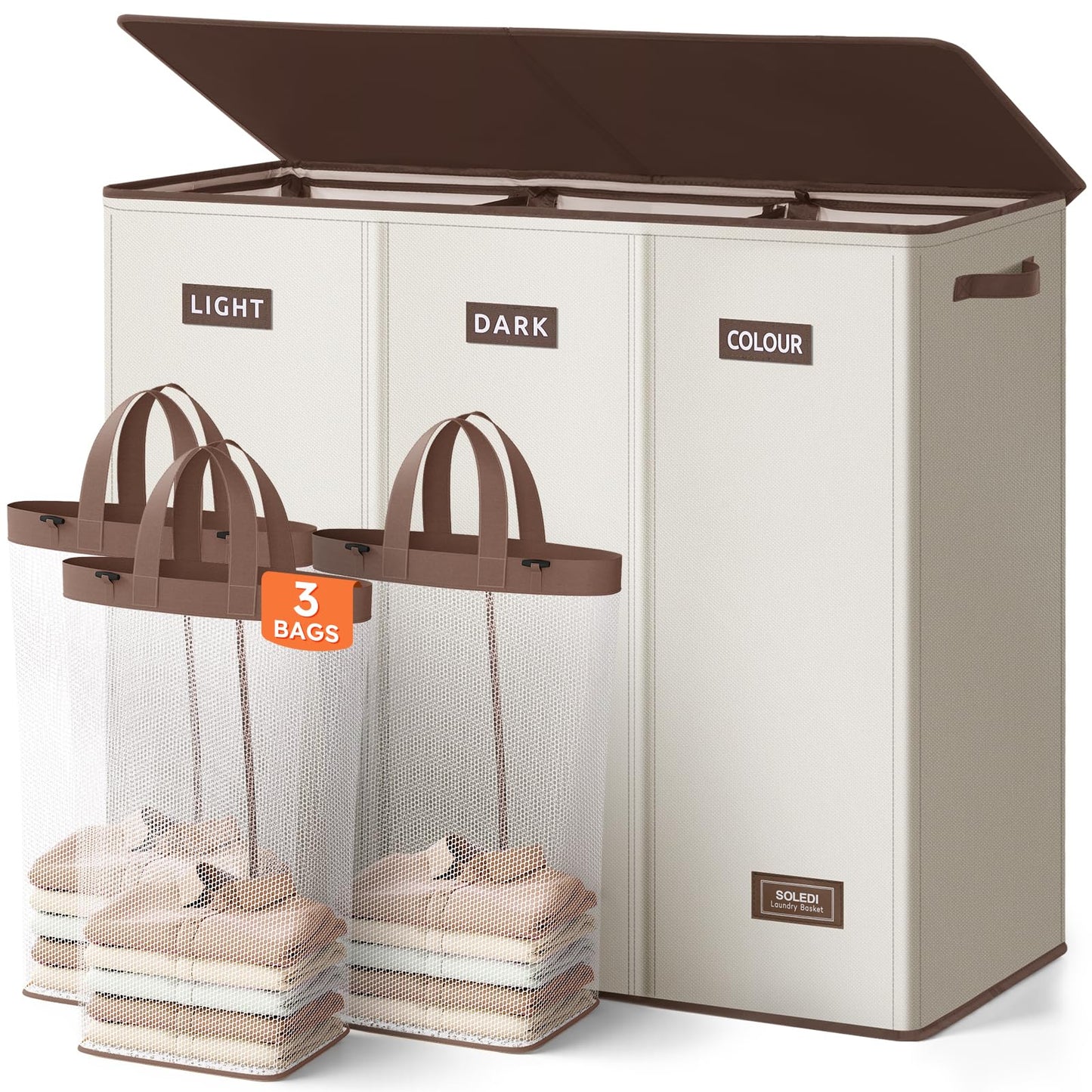 3-Section Large Laundry Hamper with Lid