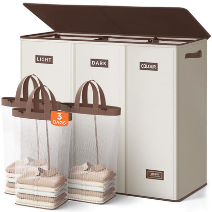 3-Section Large Laundry Hamper with Lid