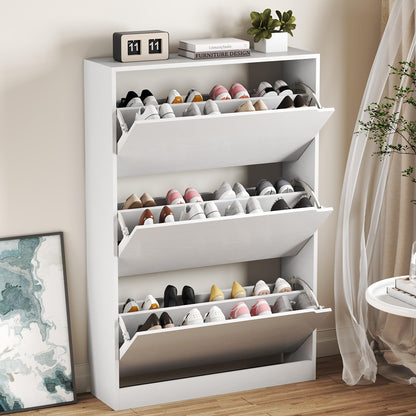 Wooden Shoe Cabinet with Flip Drawers