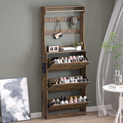 Wooden Shoe Cabinet with Flip Drawers