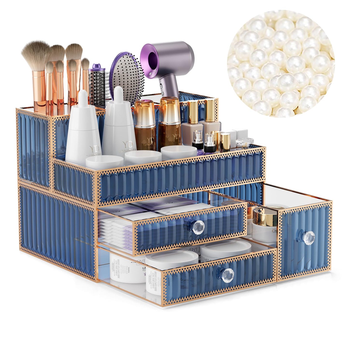 Tempered Glass Cosmetic Organizer for Vanity