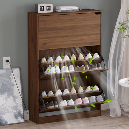 Wooden Shoe Cabinet with Flip Drawers