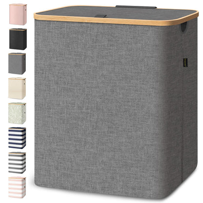 Tall Laundry Hamper with Bamboo Handles and Lid
