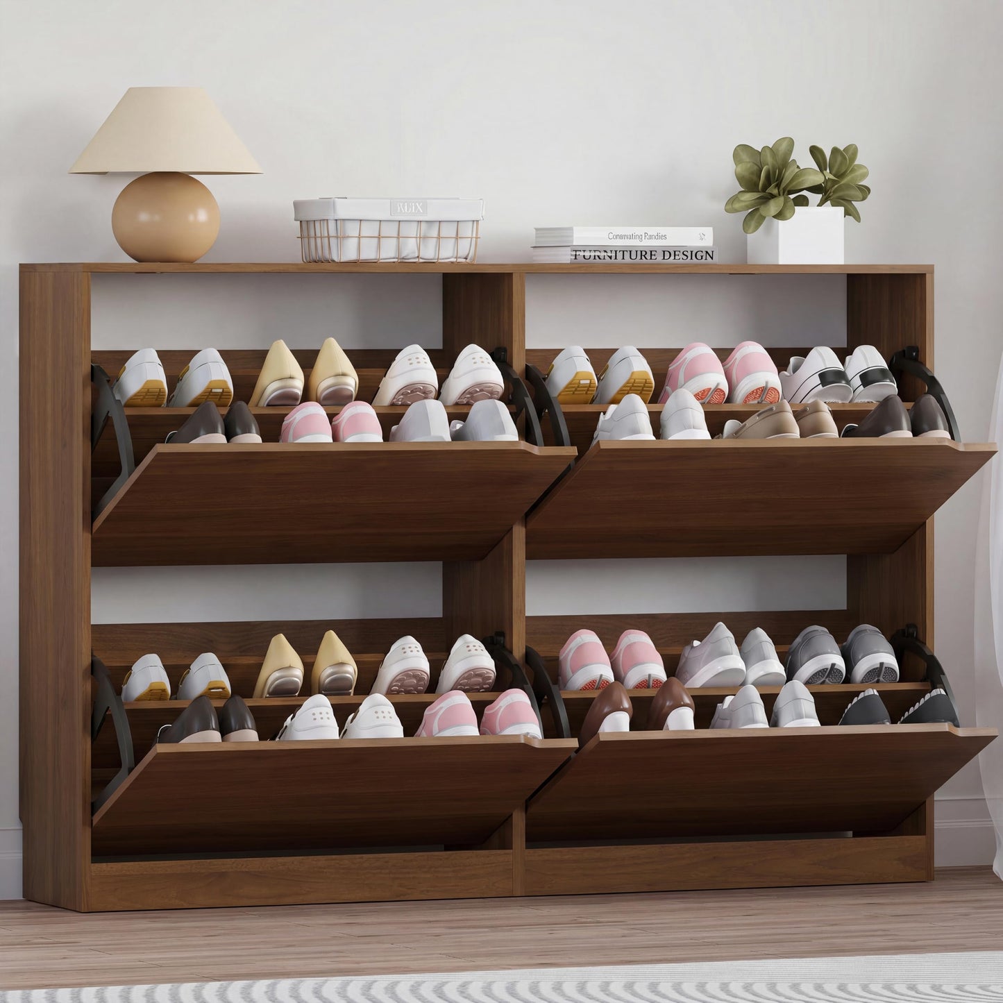Wooden Shoe Cabinet with Flip Drawers