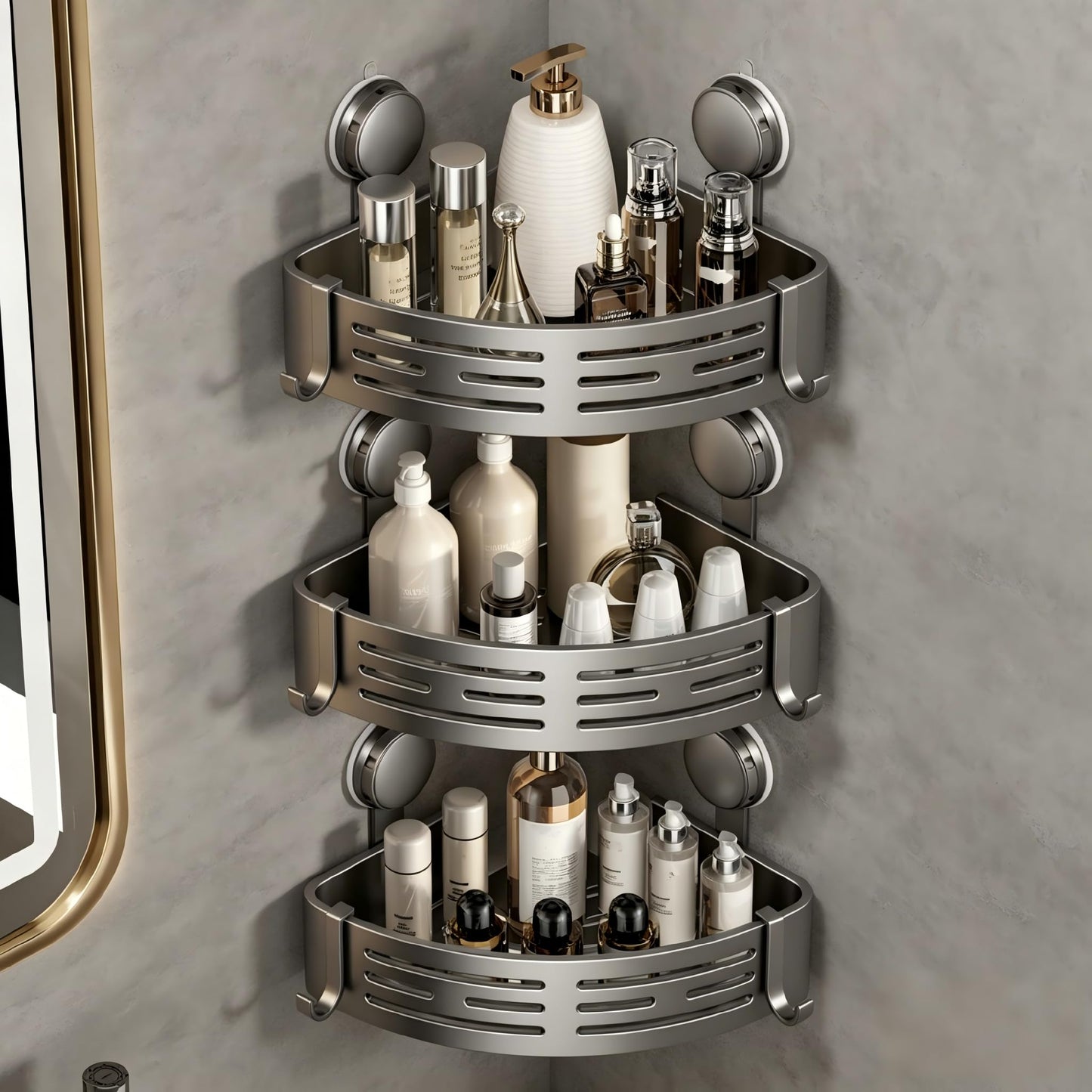 Corner Shower Caddy with Suction Cups and Hooks