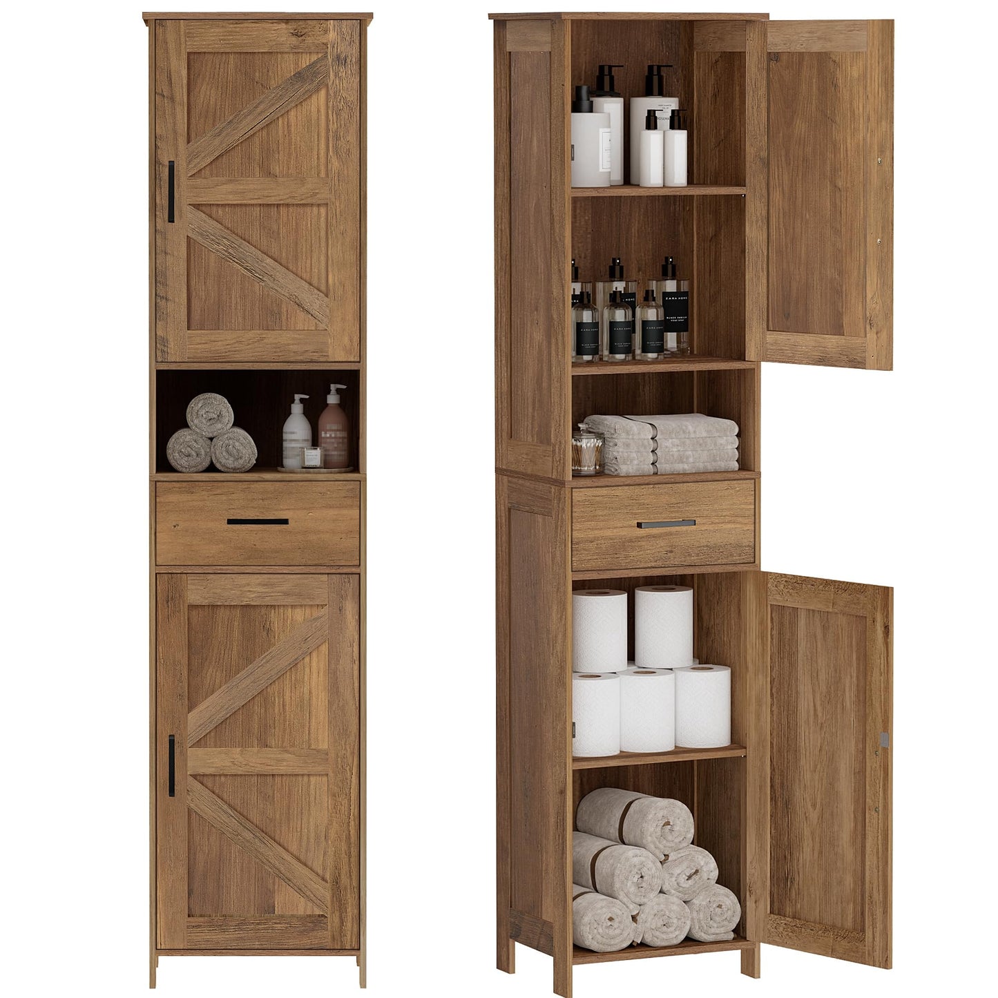 Tall Bathroom Storage Cabinet with Barn Doors