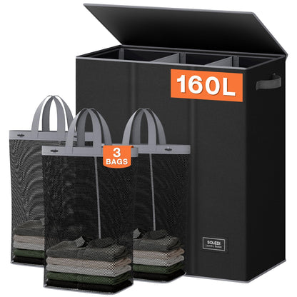 3-Section Large Laundry Hamper with Lid