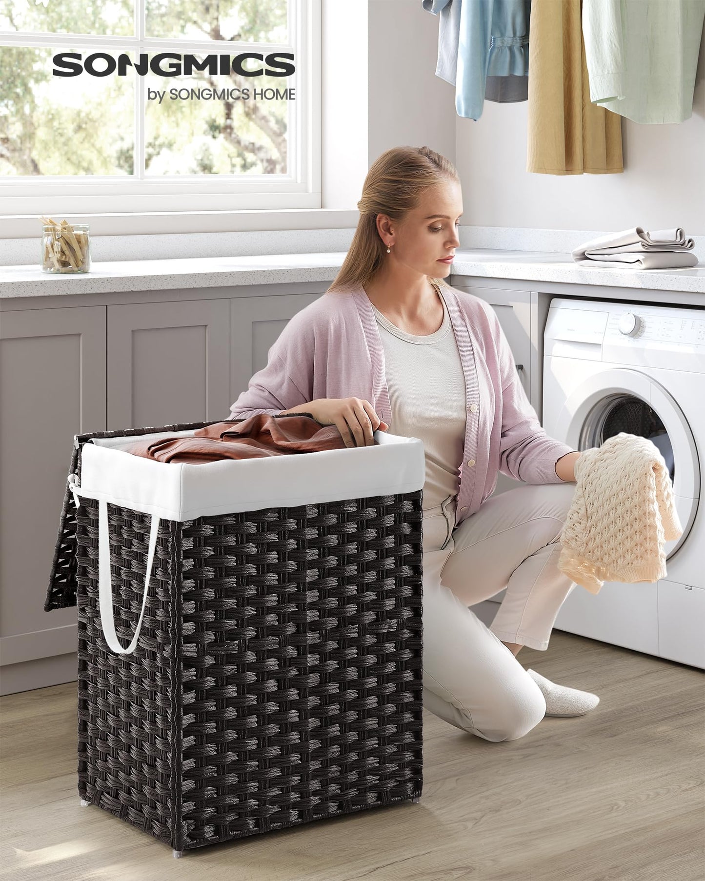 Slim Rattan Laundry Hamper with Lid