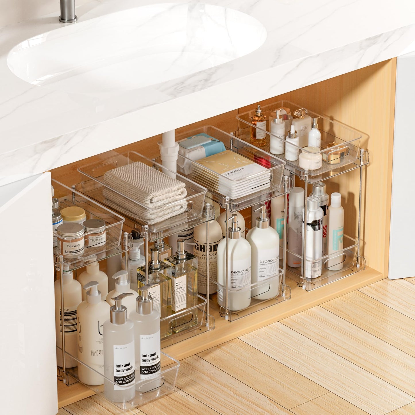 2-Tier Clear Under Sink Organizer with Drawers