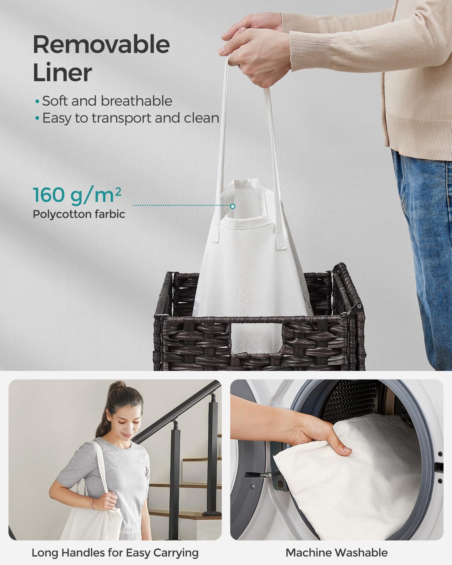 Slim Rattan Laundry Hamper with Lid