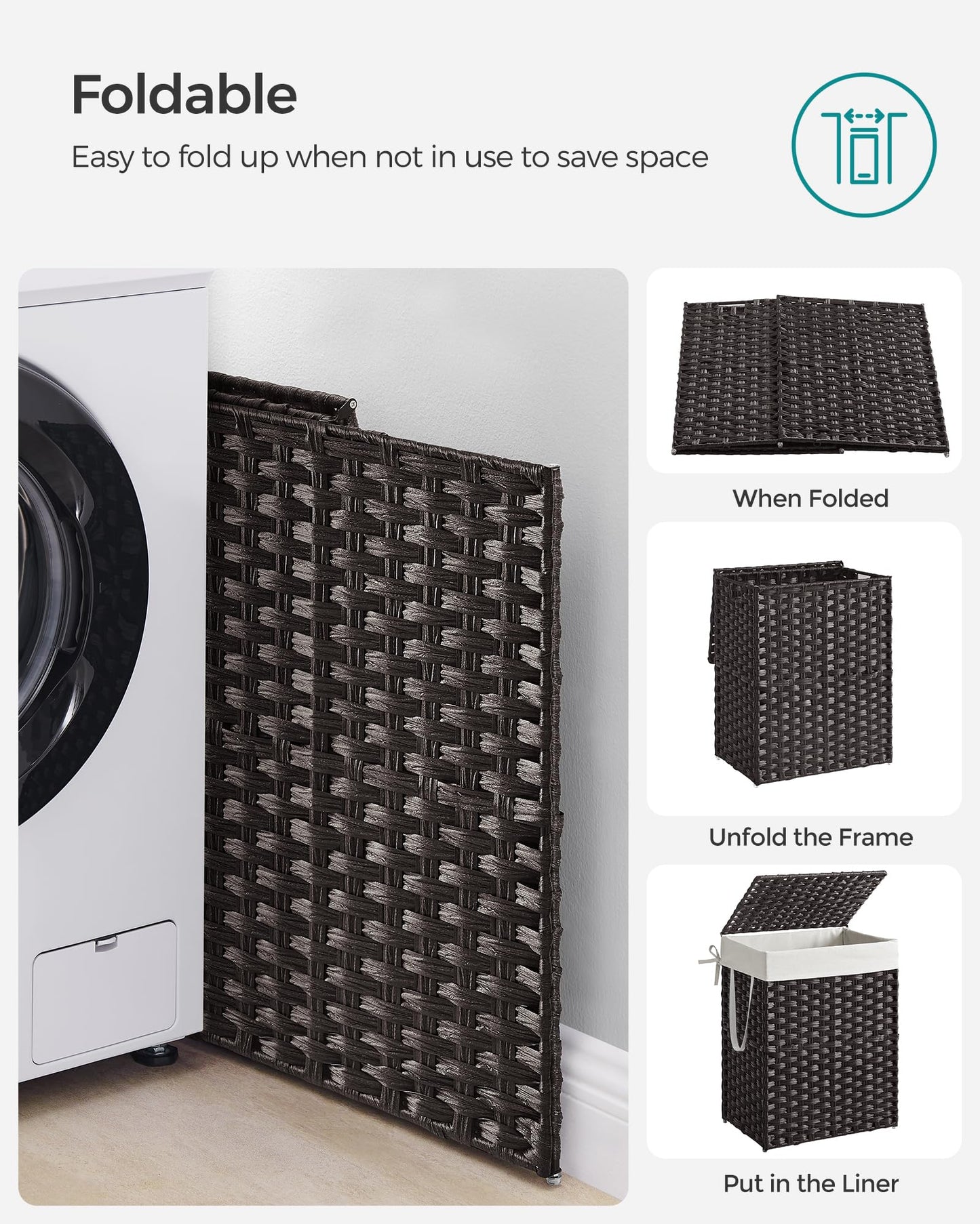 Slim Rattan Laundry Hamper with Lid