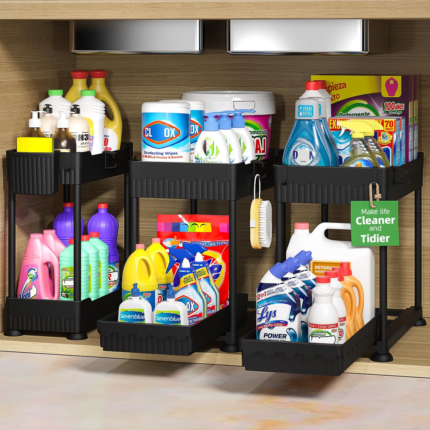 2-Tier Under Sink Organizer with Sliding Drawers