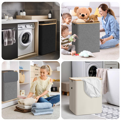 Tall Laundry Hamper with Bamboo Handles and Lid