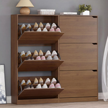Wooden Shoe Cabinet with Flip Drawers