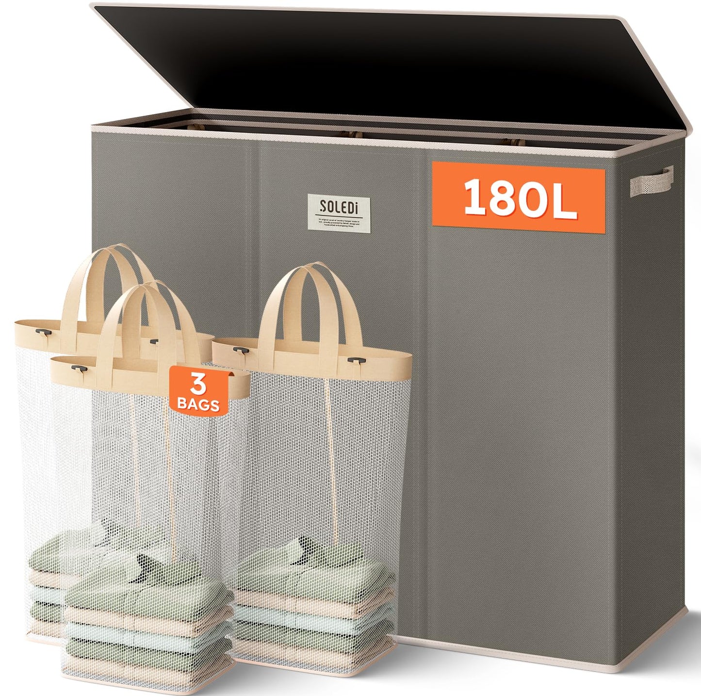 3-Section Large Laundry Hamper with Lid