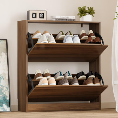 Wooden Shoe Cabinet with Flip Drawers
