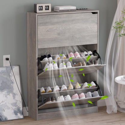 Wooden Shoe Cabinet with Flip Drawers