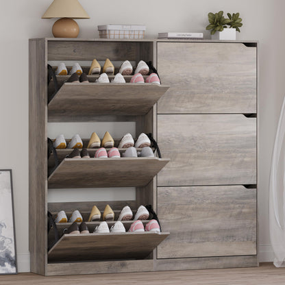 Wooden Shoe Cabinet with Flip Drawers