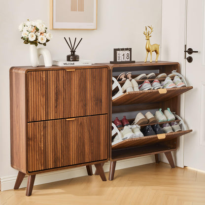 Fluted Shoe Storage Cabinet with Flip Drawers