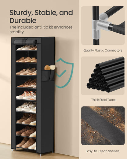 10-Tier Shoe Rack Organizer with Cover