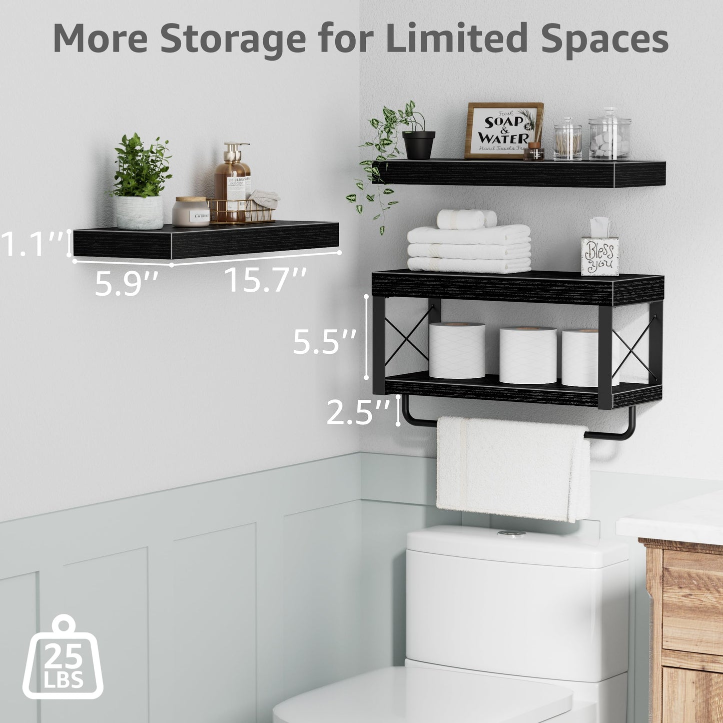 Floating Bathroom Shelves Over Toilet Storage