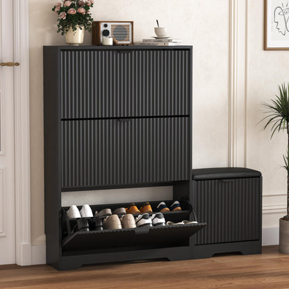 Fluted Shoe Cabinet with Flip Drawers