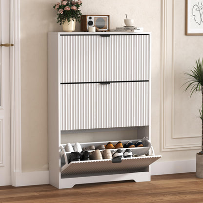 Fluted Shoe Cabinet with Flip Drawers