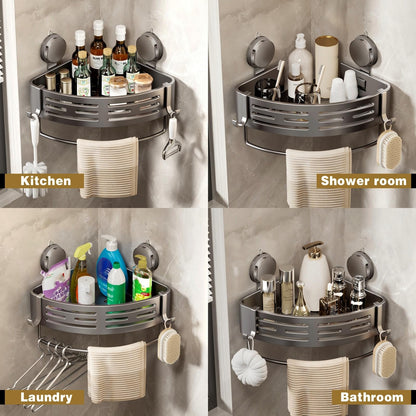 Corner Shower Caddy with Suction Cups and Hooks