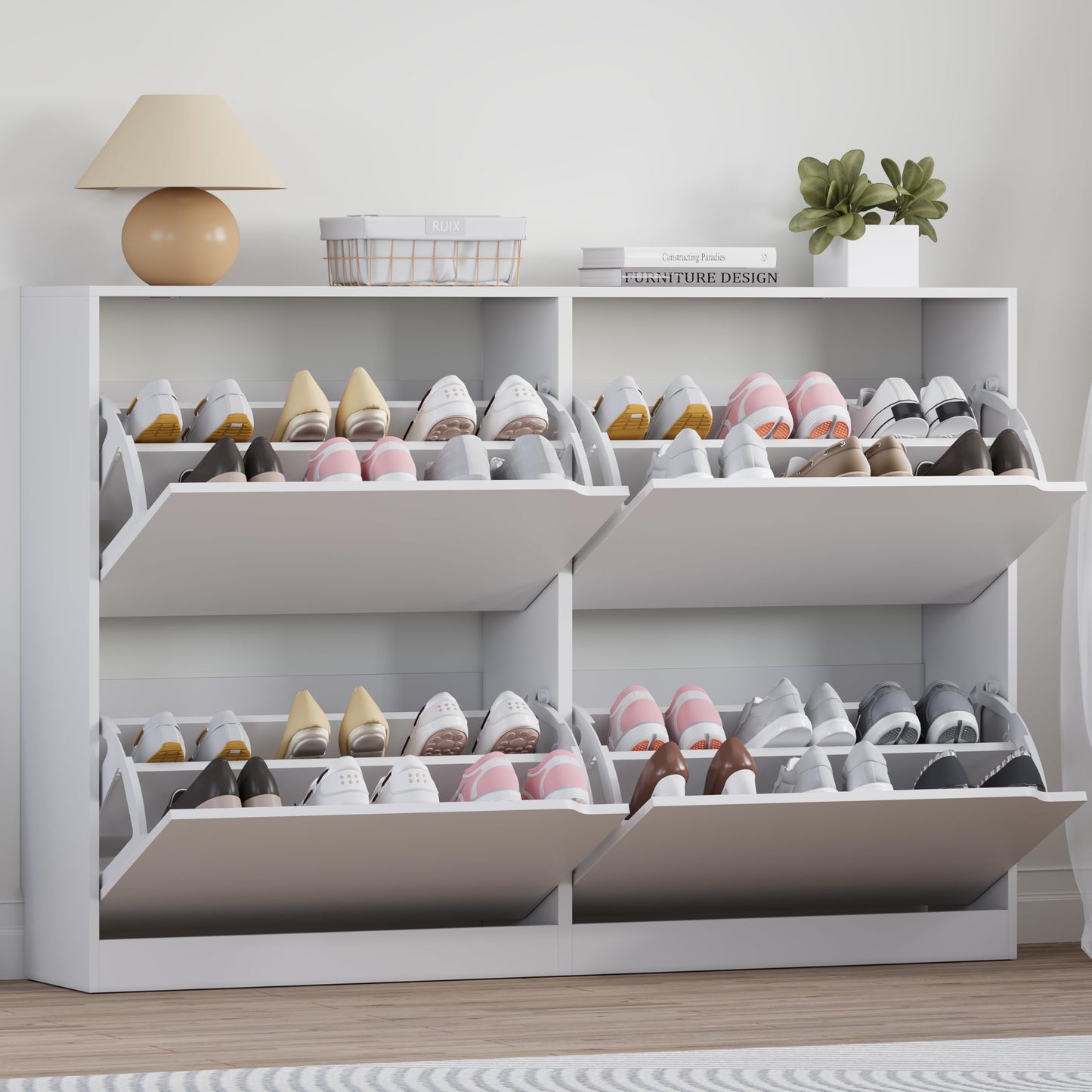 Wooden Shoe Cabinet with Flip Drawers
