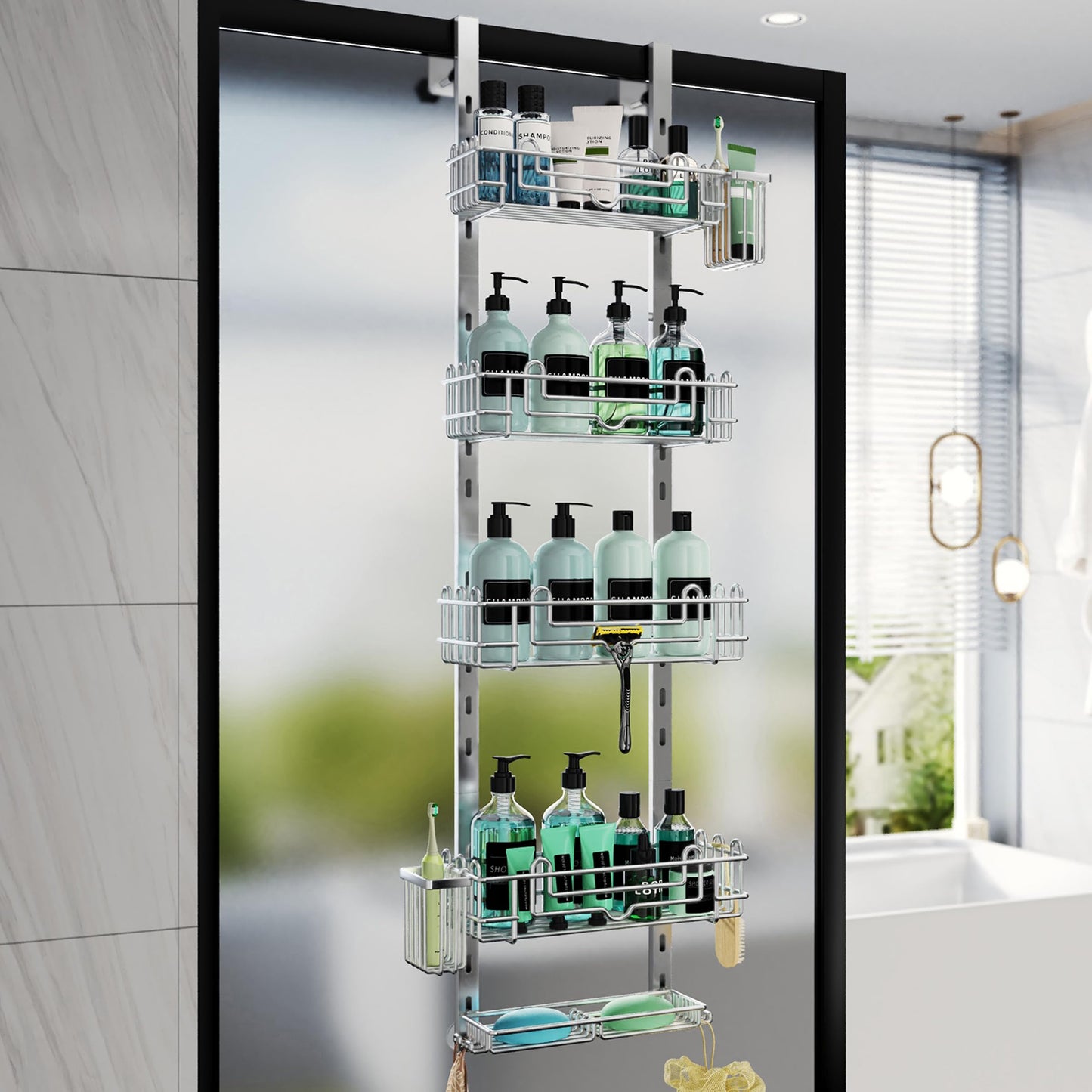 4 Tier Over Door Shower Caddy with Hooks