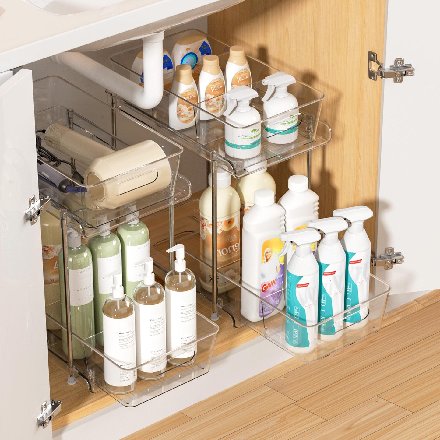 2-Tier Clear Under Sink Organizer with Drawers