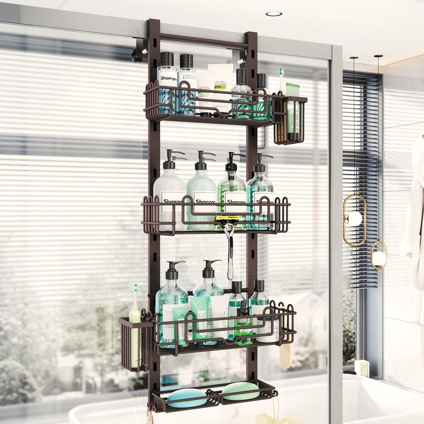 4 Tier Over Door Shower Caddy with Hooks
