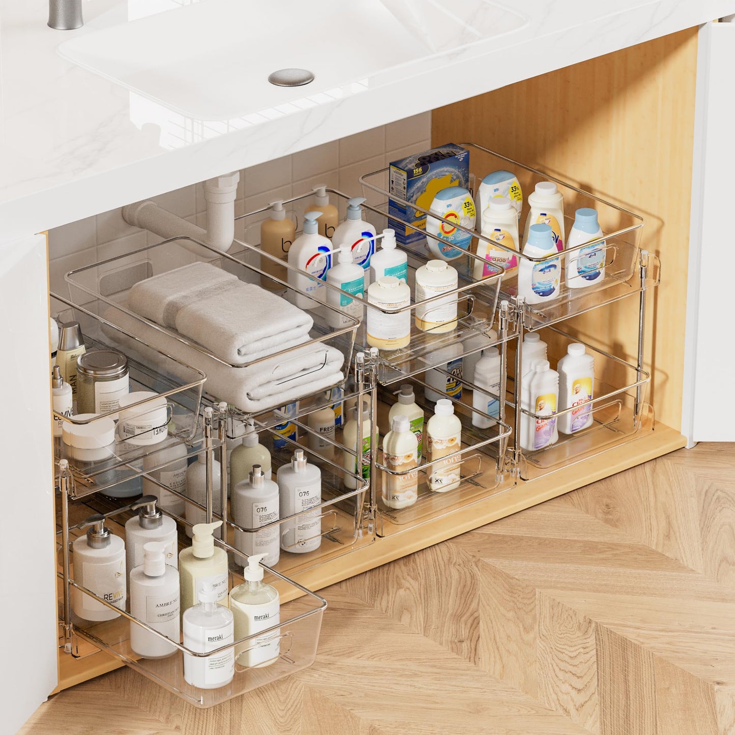 2-Tier Clear Under Sink Organizer with Drawers