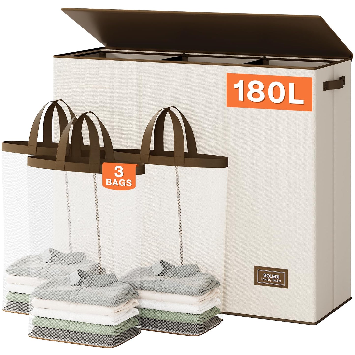 3-Section Large Laundry Hamper with Lid