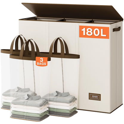 3-Section Large Laundry Hamper with Lid