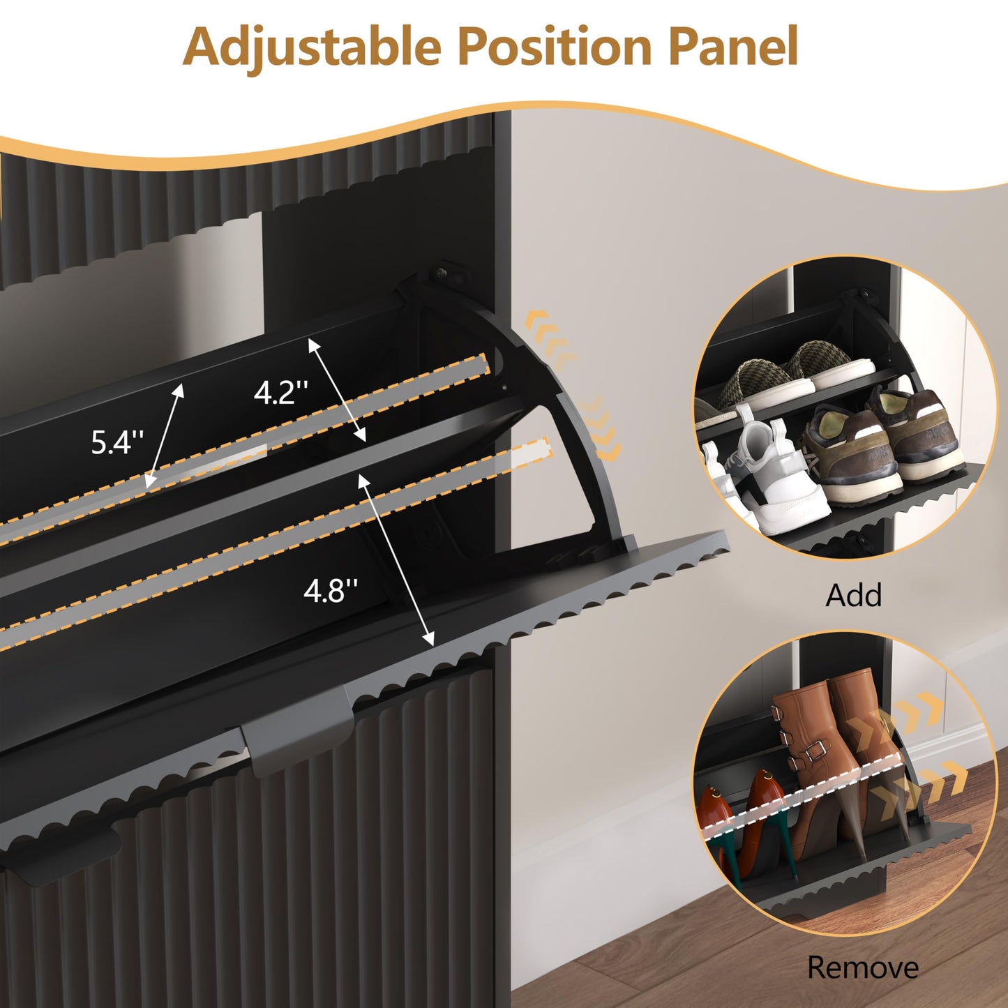 Fluted Shoe Cabinet with Flip Drawers