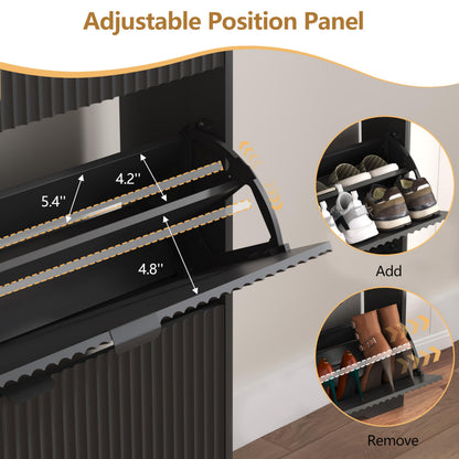 Fluted Shoe Cabinet with Flip Drawers