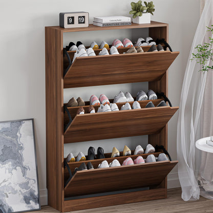 Wooden Shoe Cabinet with Flip Drawers