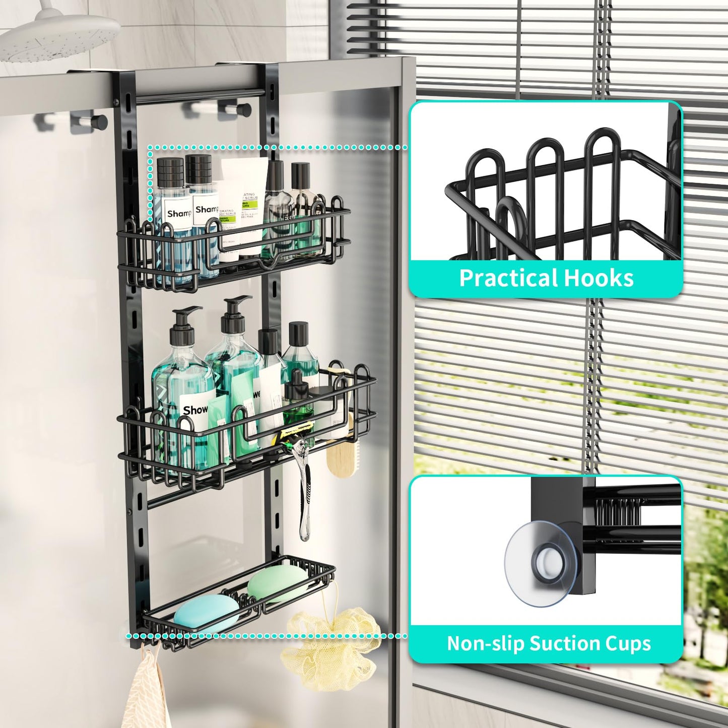 4 Tier Over Door Shower Caddy with Hooks