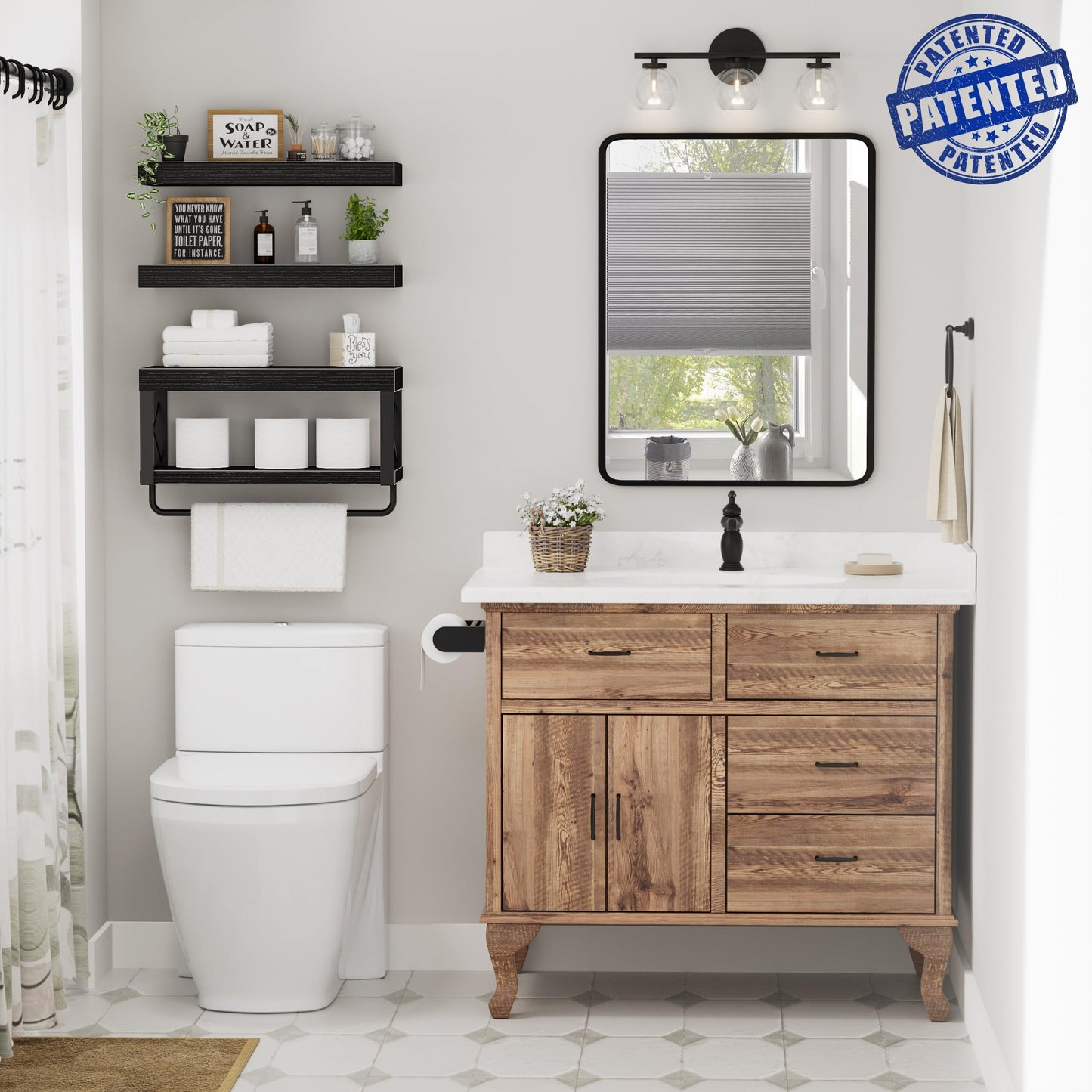 Floating Bathroom Shelves Over Toilet Storage